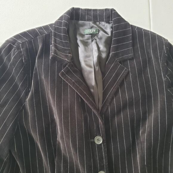 Y2K J.Crew Blazer Womens Medium Black Pinstripe Velvet Wednesday Addams Goth - Picture 2 of 10